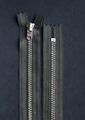 36cm.  YKK Nickel Closed End Zip. Khaki