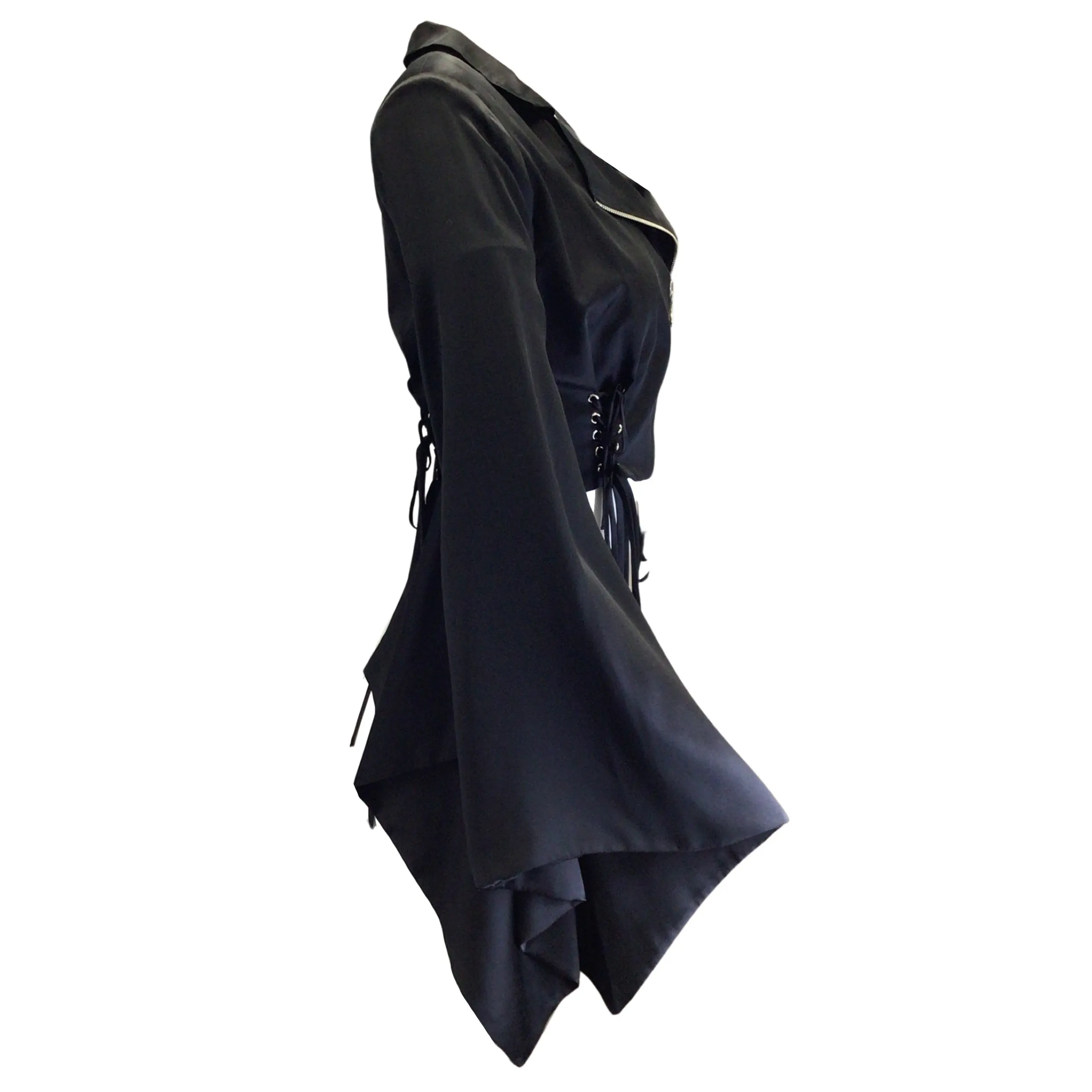 Alexx Brown Black Silk Kimono Biker Jacket