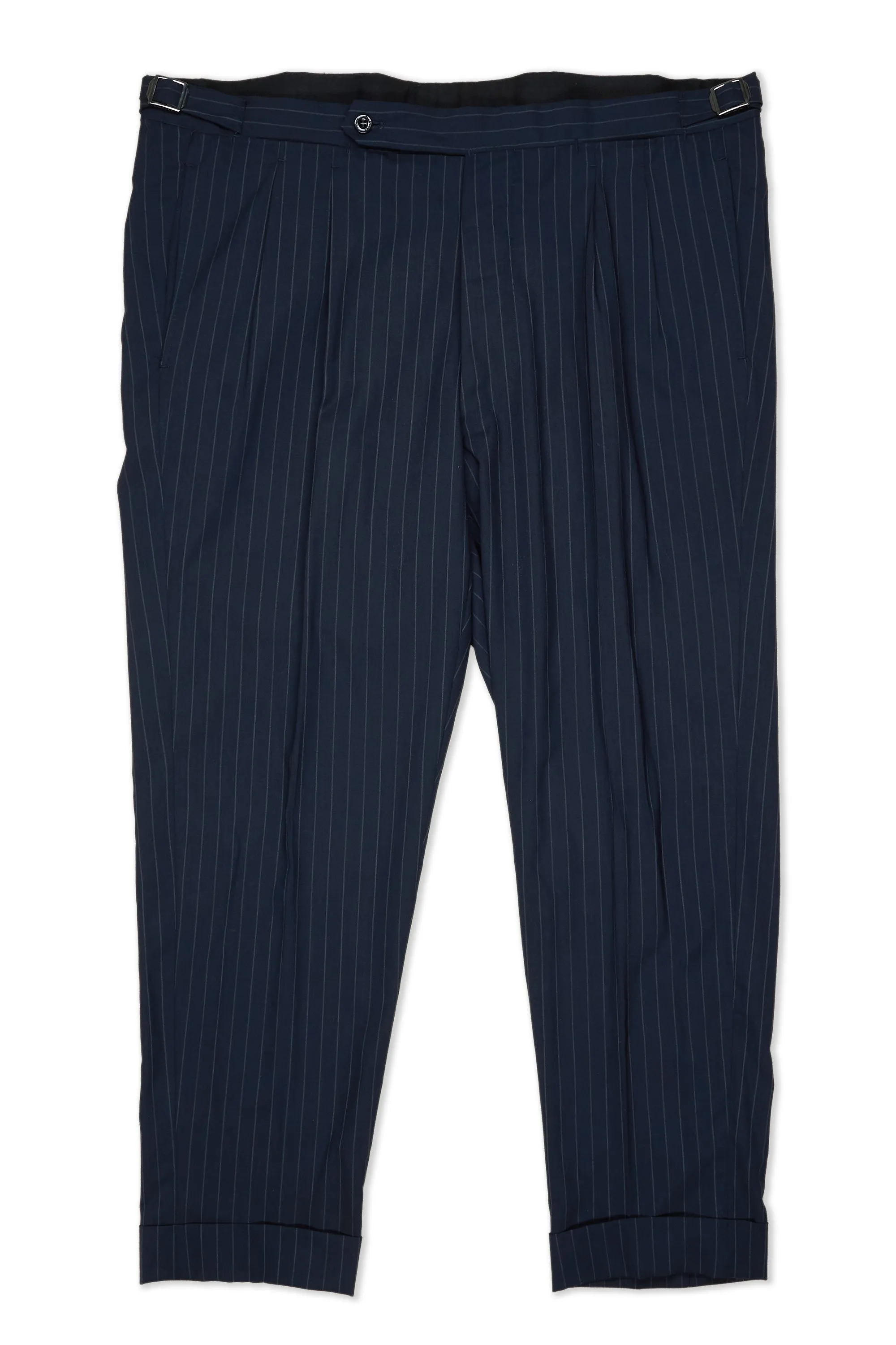 Ambrosi Napoli Navy Chalkstripe Wool Double Pleat Trousers Bespoke