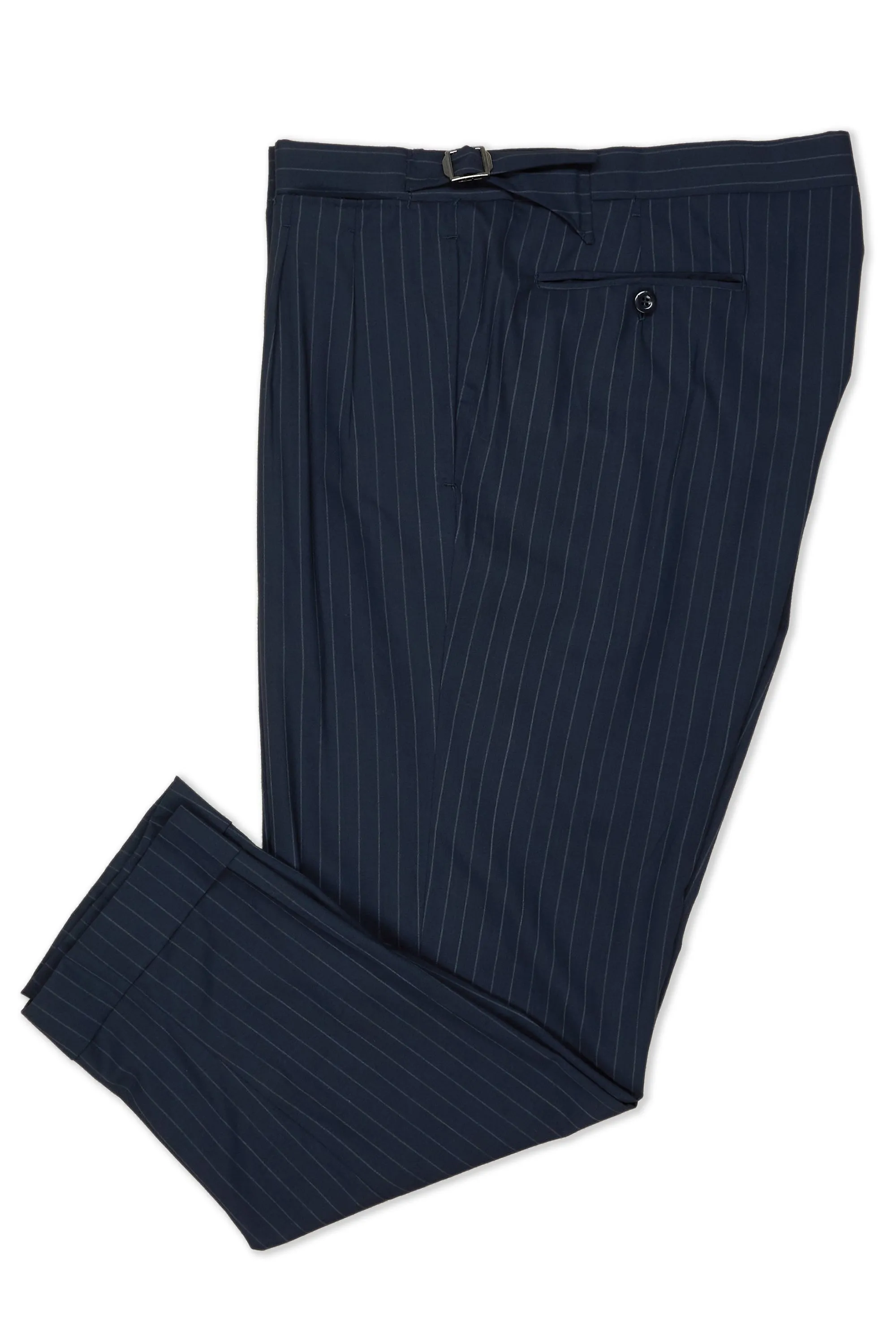 Ambrosi Napoli Navy Chalkstripe Wool Double Pleat Trousers Bespoke