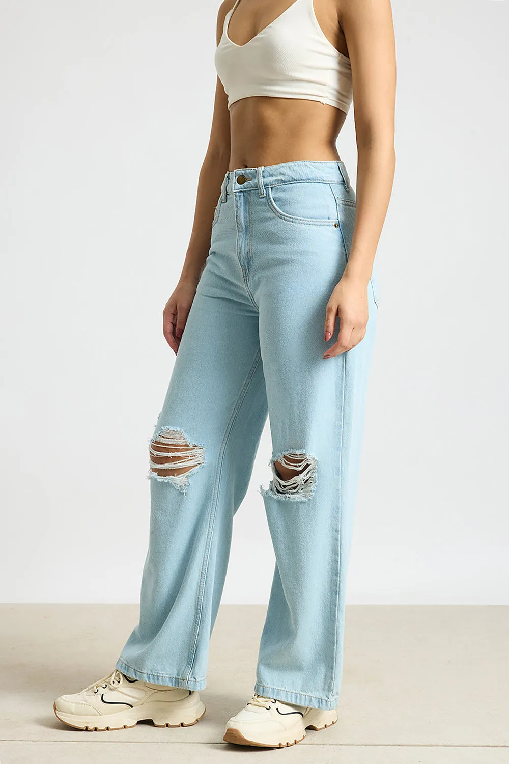 Aqua Haze Distressed High-Rise Jeans