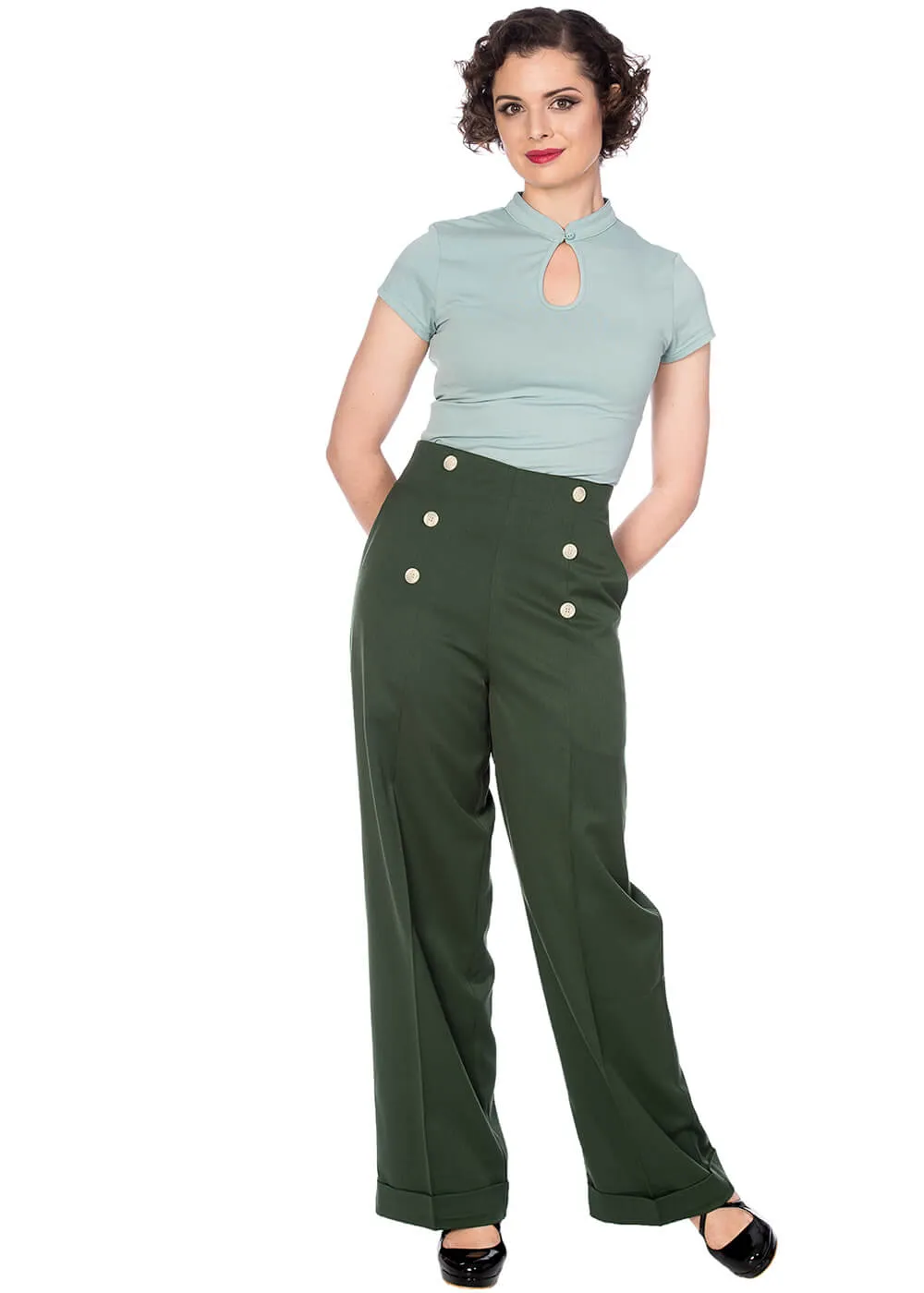 Banned Adventures Ahead 40's Trousers Dark Green