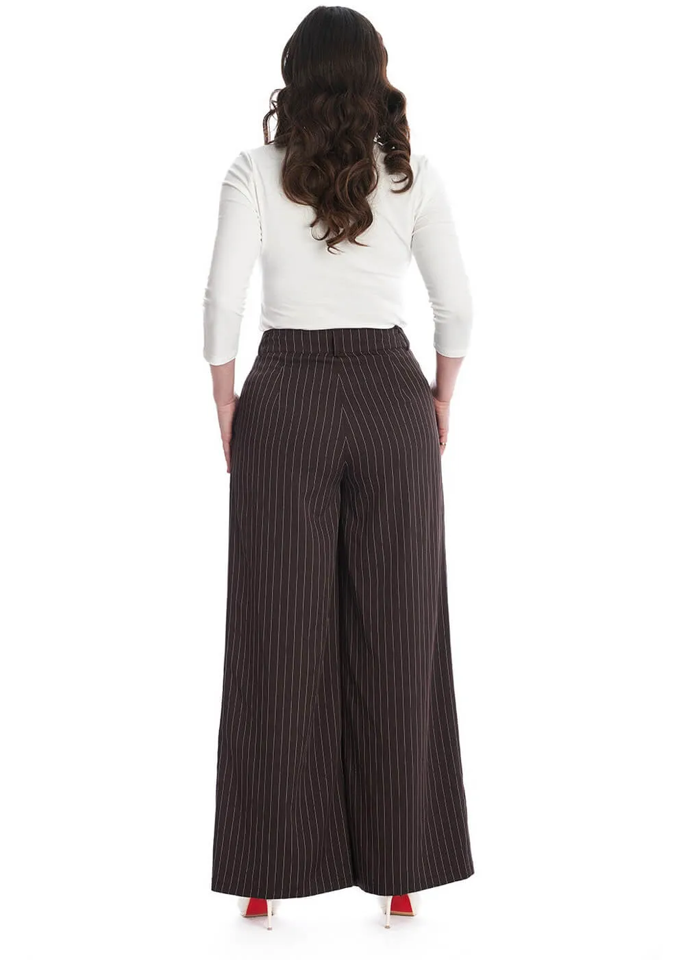 Banned Pinstripe Goals 40's Trousers Brown