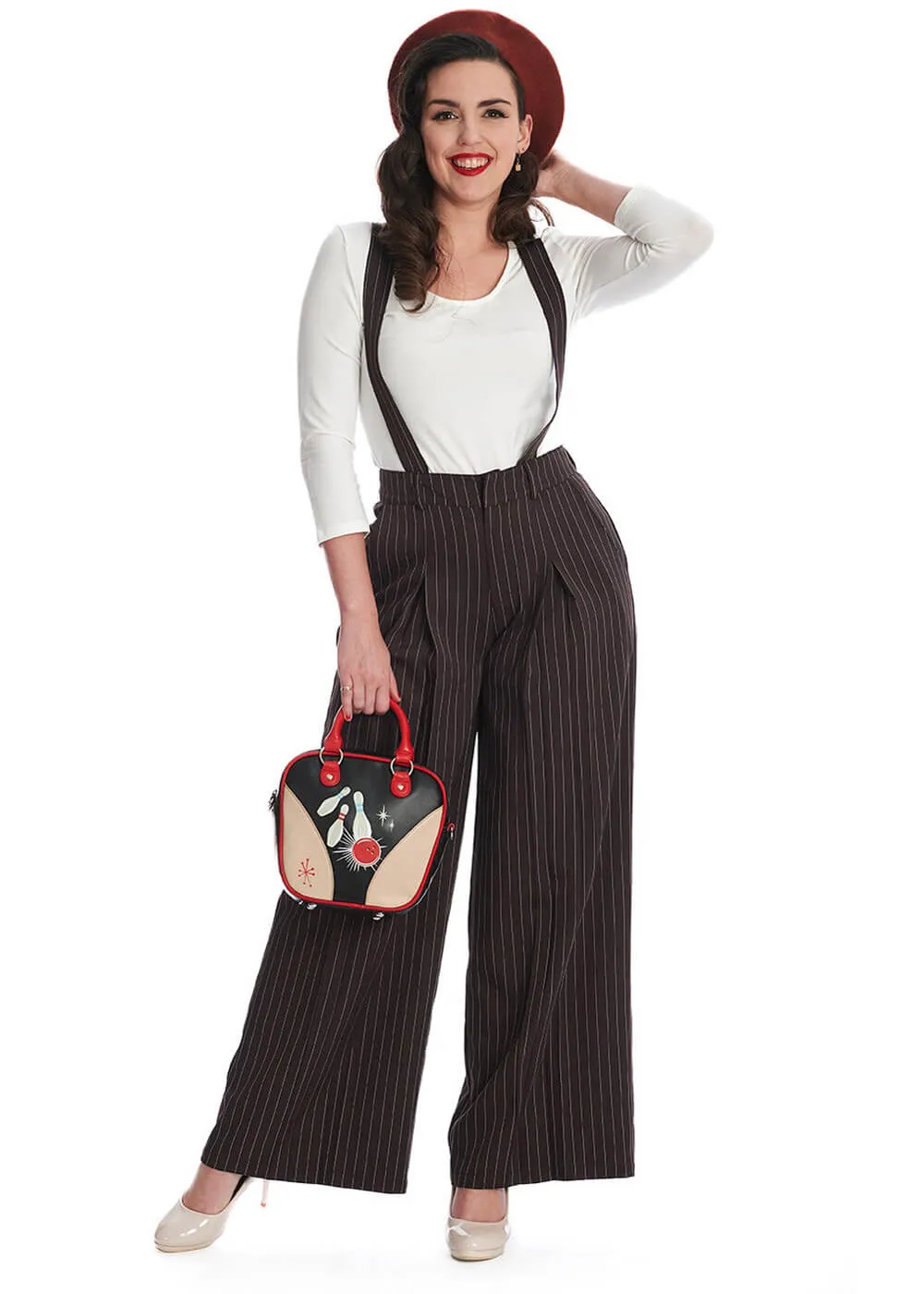 Banned Pinstripe Goals 40's Trousers Brown