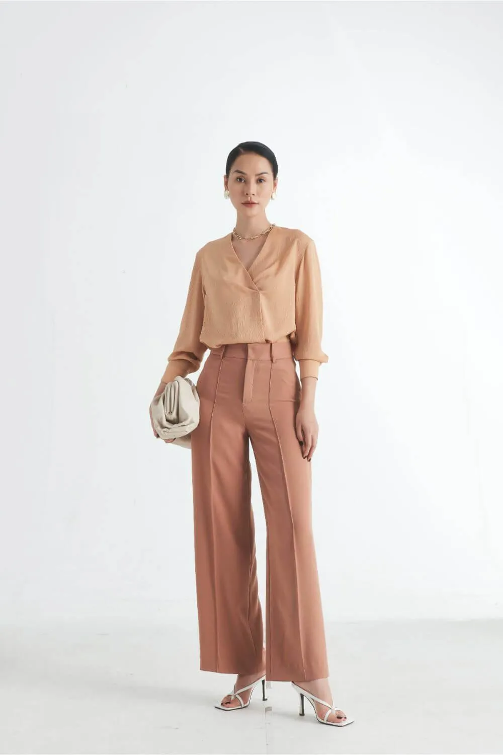 Basic Straight Wide Leg Twill Ankle Length Trousers