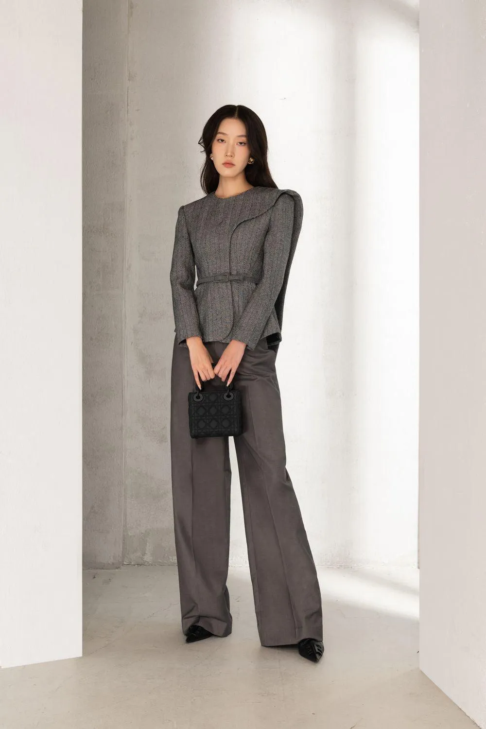 Basic Straight Wide Leg Twill Ankle Length Trousers