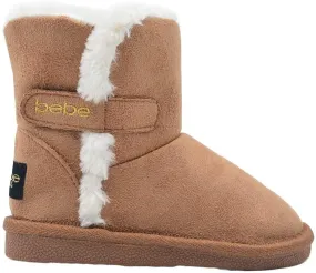 bebe Toddler Girls Little Kid Easy Pull On Mid Calf Microsuede Winter Boots with Faux Fur Trim