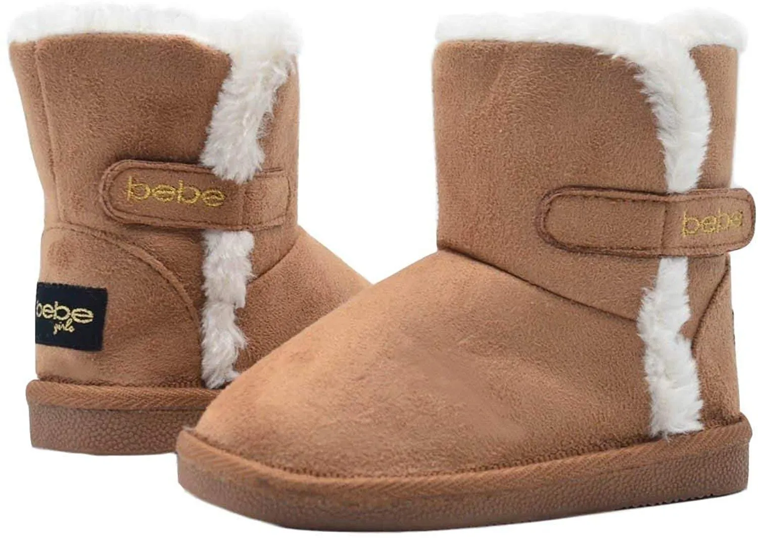 bebe Toddler Girls Little Kid Easy Pull On Mid Calf Microsuede Winter Boots with Faux Fur Trim