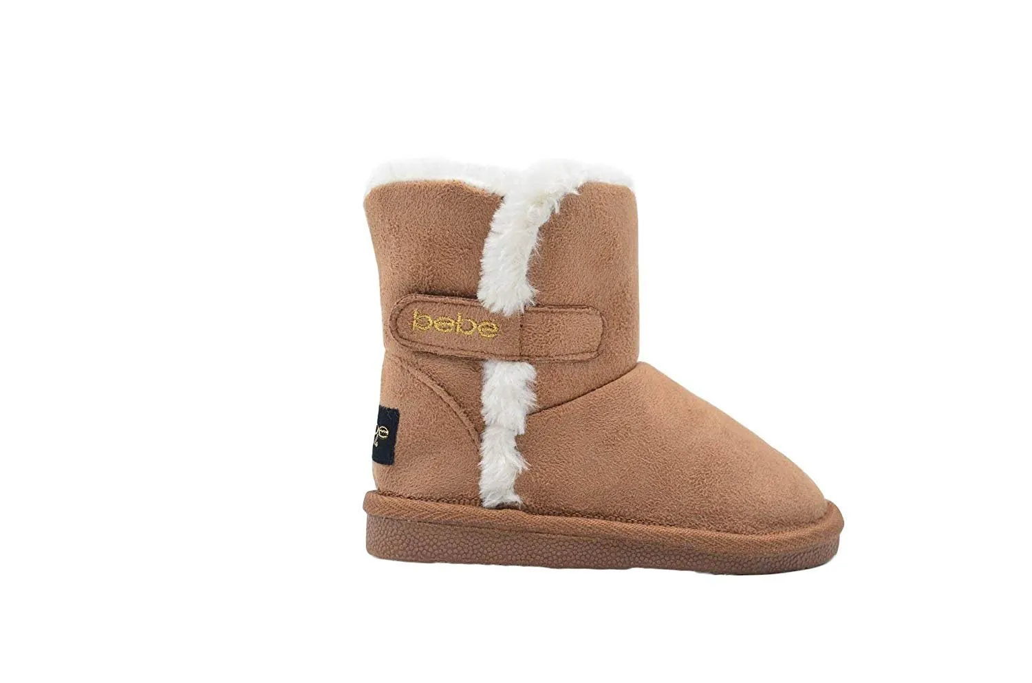 bebe Toddler Girls Little Kid Easy Pull On Mid Calf Microsuede Winter Boots with Faux Fur Trim