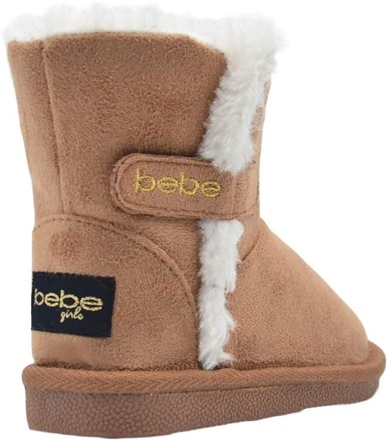 bebe Toddler Girls Little Kid Easy Pull On Mid Calf Microsuede Winter Boots with Faux Fur Trim