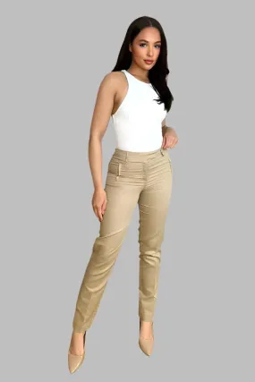 Beige Linen Cotton Blend Smart Trousers