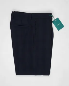 Berwich Chiaia Long Wool Glencheck Jacquard Trousers / Navy