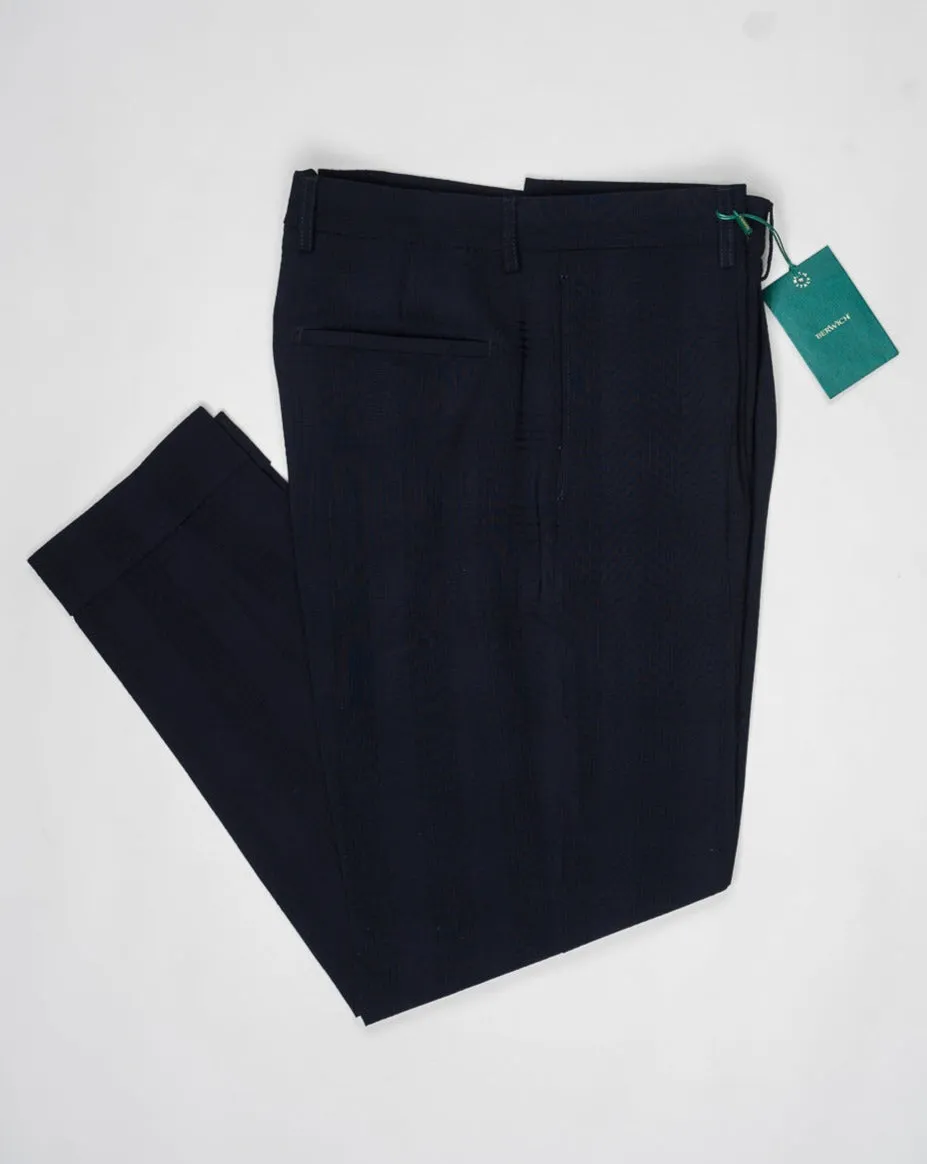 Berwich Chiaia Long Wool Glencheck Jacquard Trousers / Navy