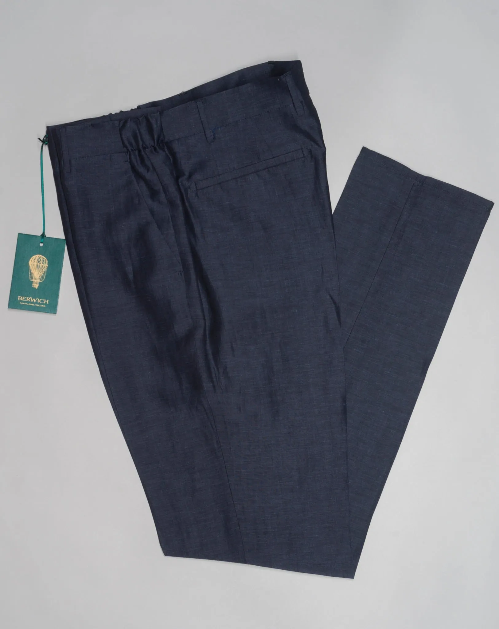 Berwich Morello Elax Wool & Linen Trousers / Navy