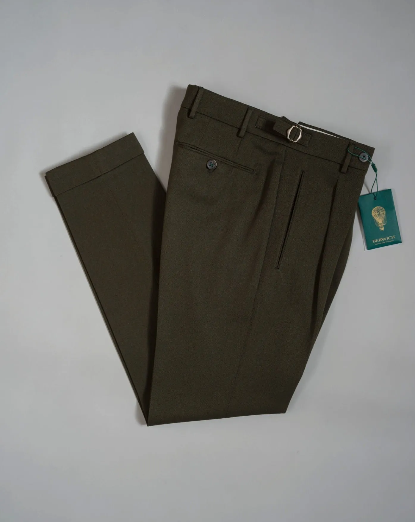 Berwich Retrolong Wool Cotton Trousers  / Army