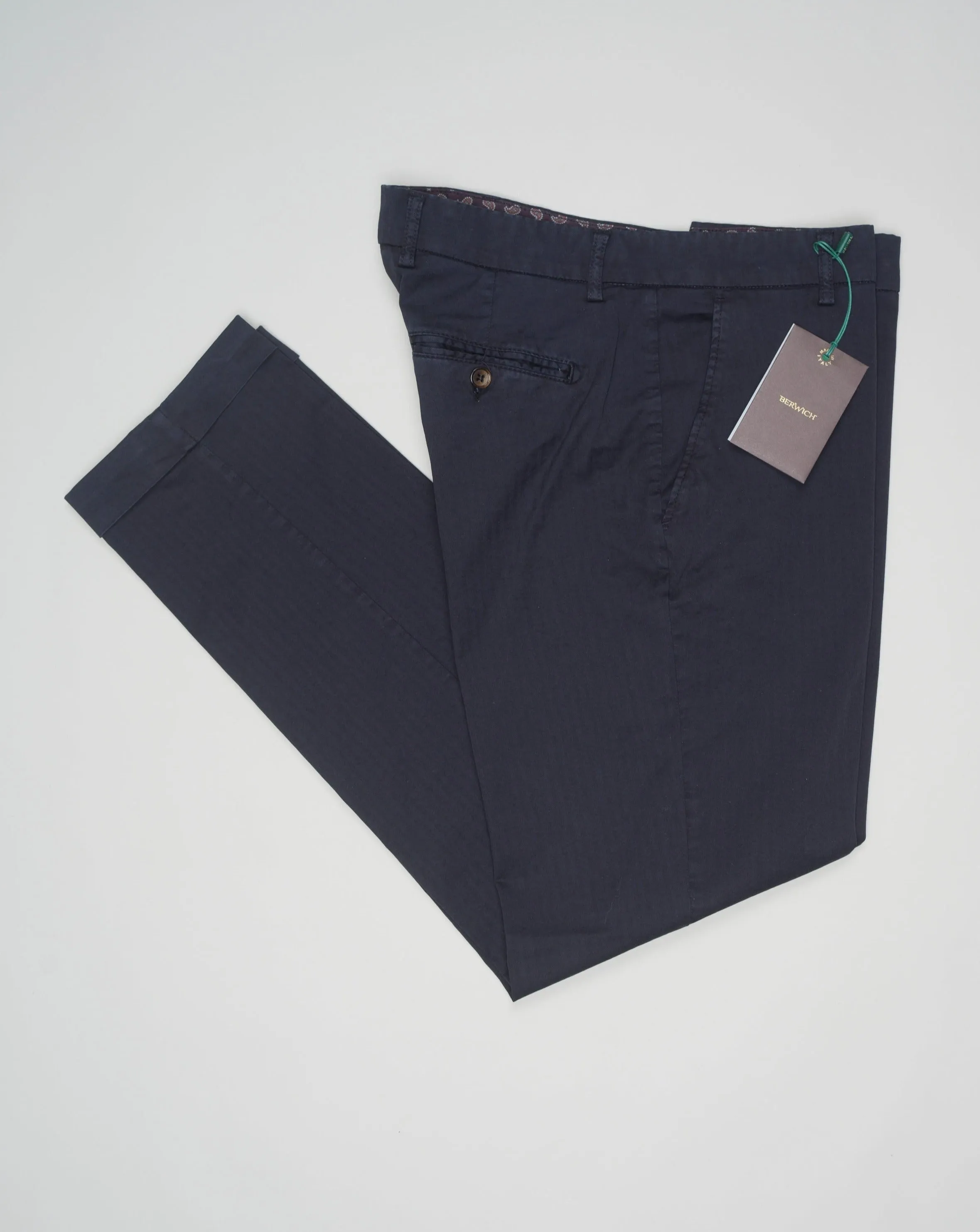 Berwich Sauma 20th Anniversary Herringbone Cotton Trousers / Navy