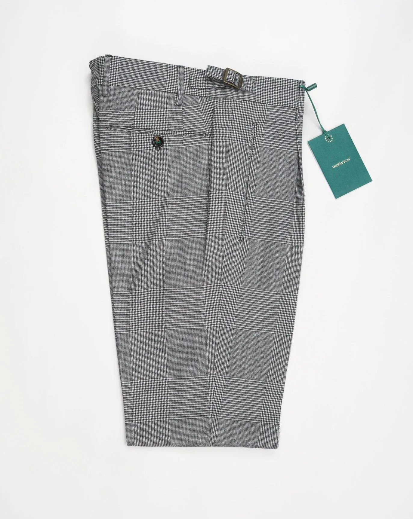 Berwich Single Pleat Glencheck Trousers / Grey