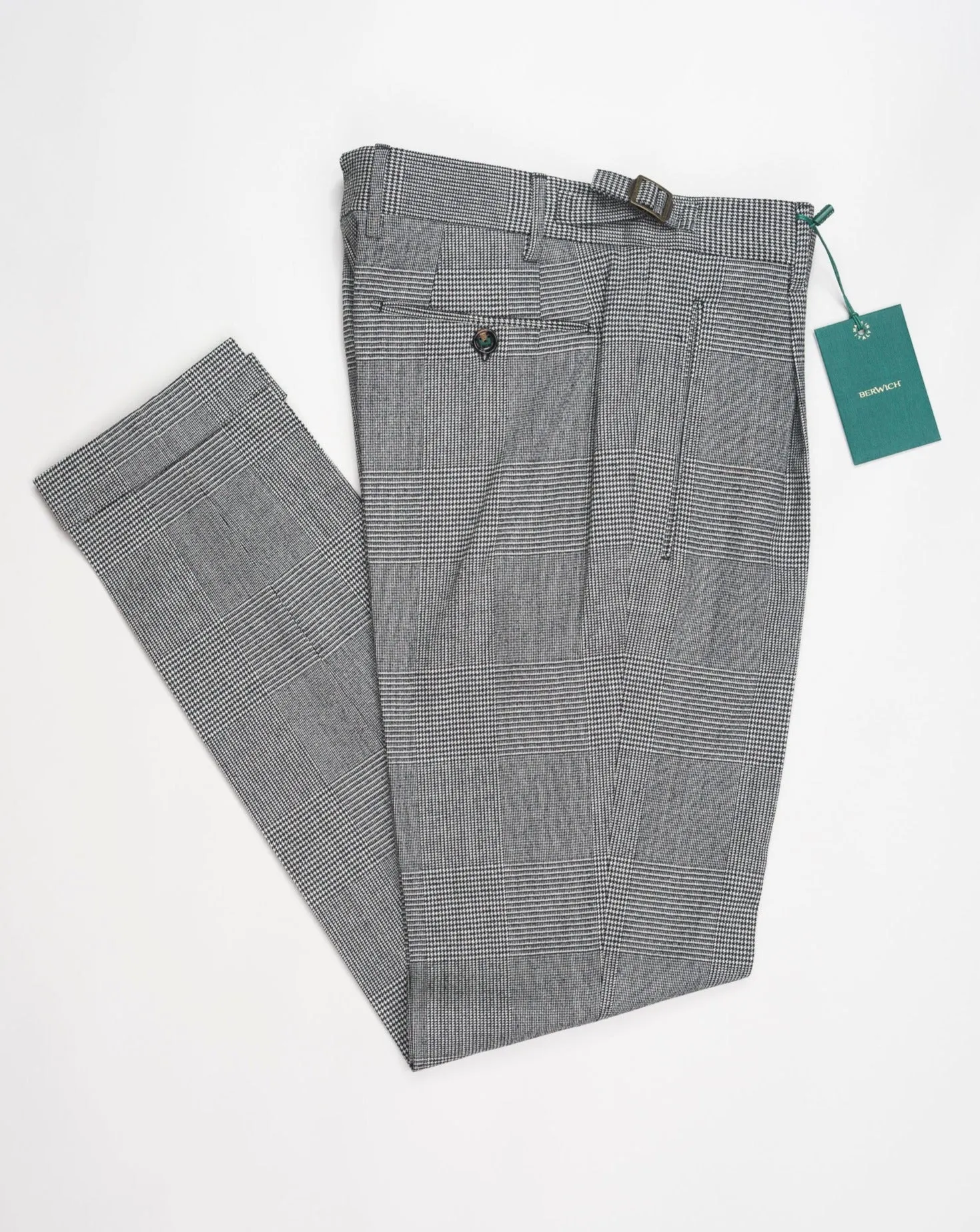 Berwich Single Pleat Glencheck Trousers / Grey