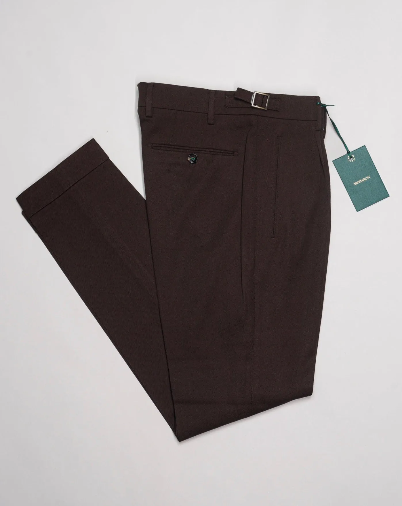 Berwich Single Pleat Wool & Cotton Trousers / Brown