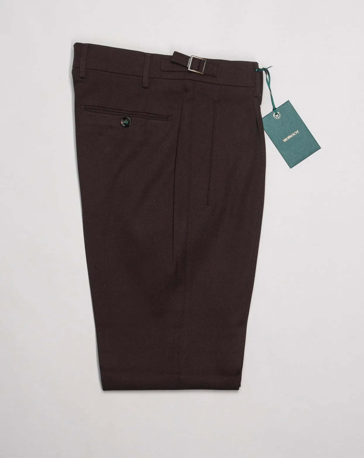 Berwich Single Pleat Wool & Cotton Trousers / Brown