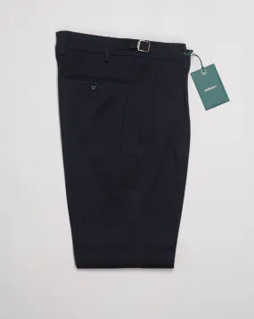 Berwich Single Pleat Wool & Cotton Trousers / Navy