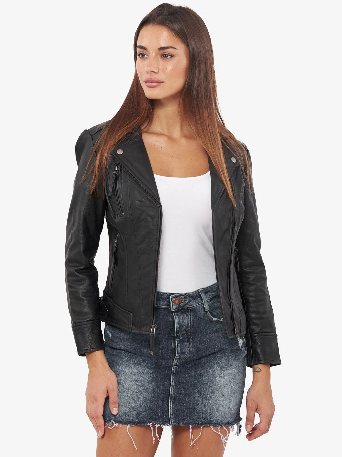 Black Biker Short Body GRIVETY Leather Jacket