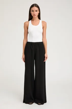 Black Crepe Wide Leg Pintuck Trousers