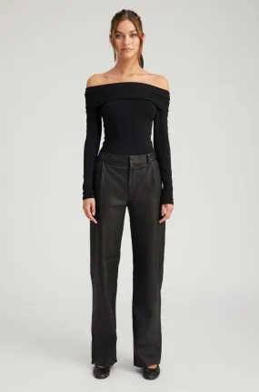 Black Leather Straight Leg Trousers