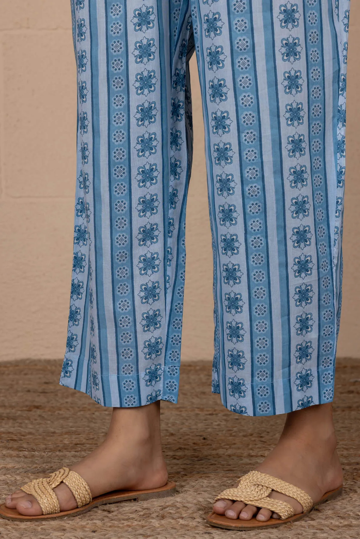 Blue Floral Border Trousers