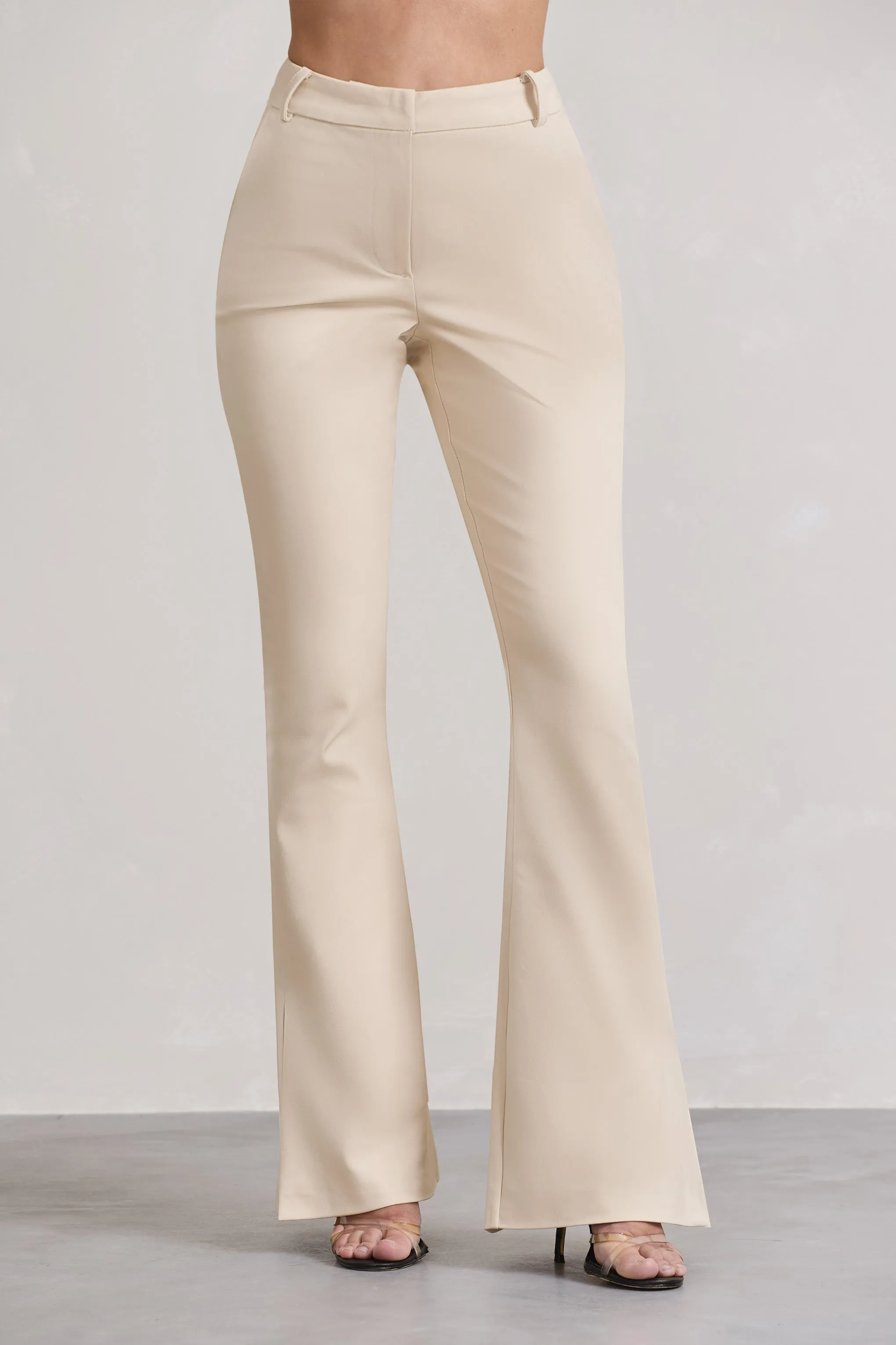 Brianca | Stone High-Waisted Split Wide-Leg Trousers