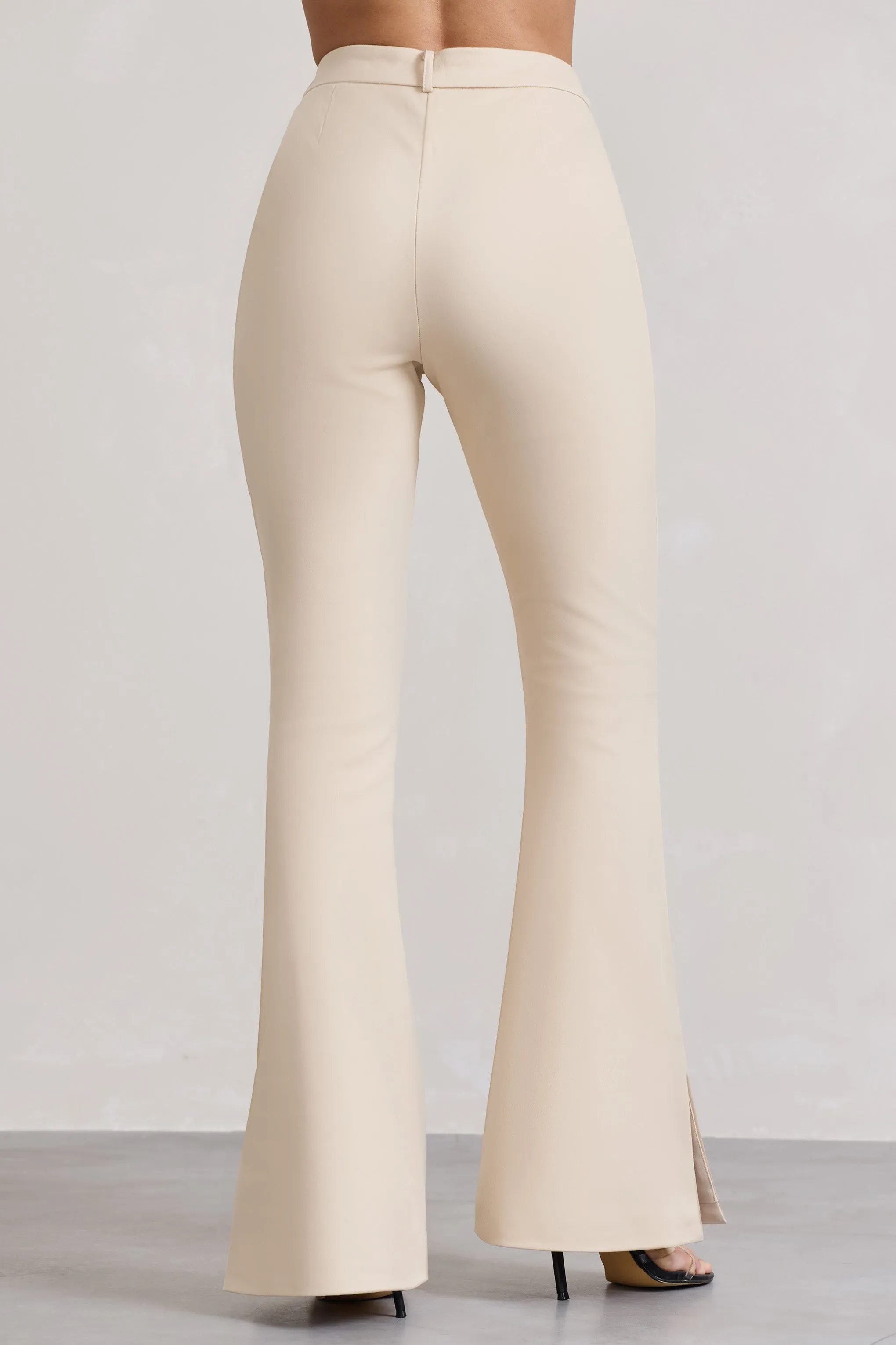 Brianca | Stone High-Waisted Split Wide-Leg Trousers