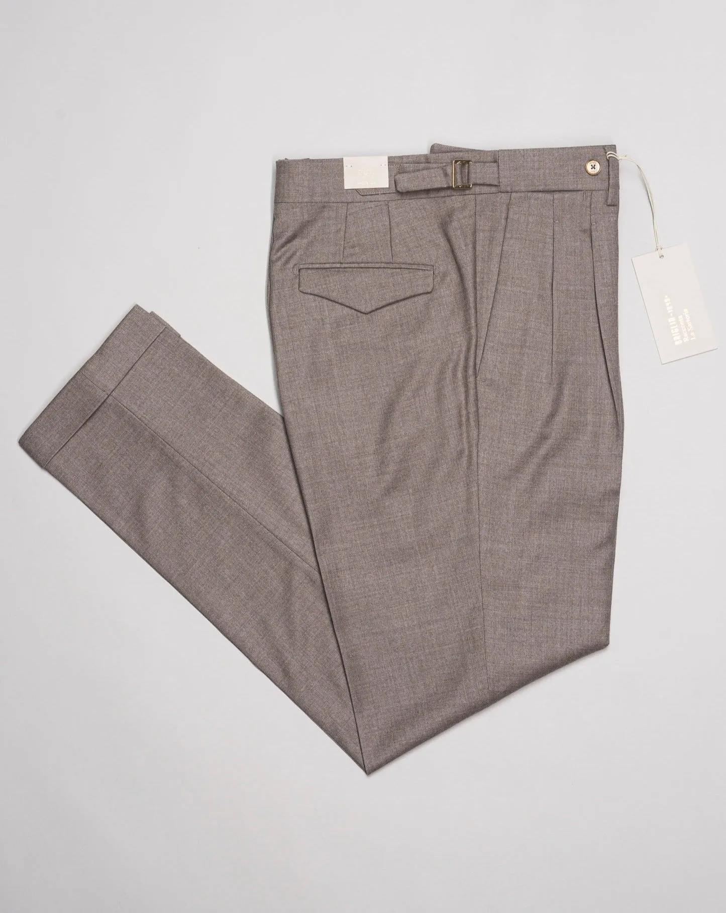 Briglia Pleated Wool Flannel Trousers / Light Taupe