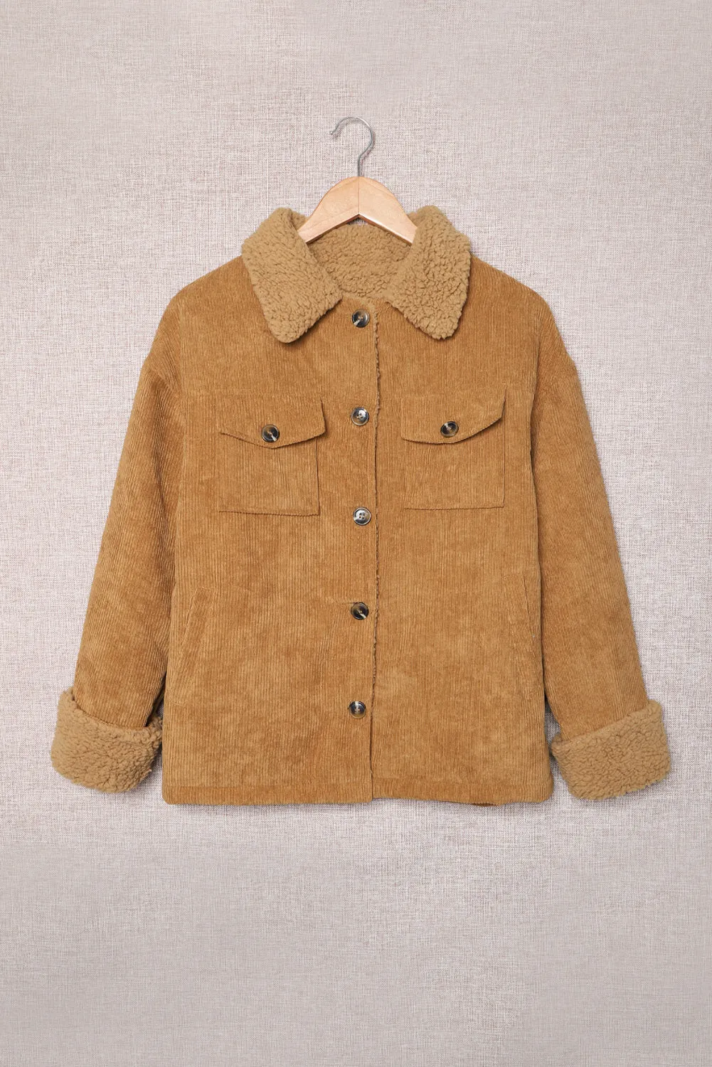 Corduroy Winter Warm Jackets Fleece Lining Shacket Coats Outwear