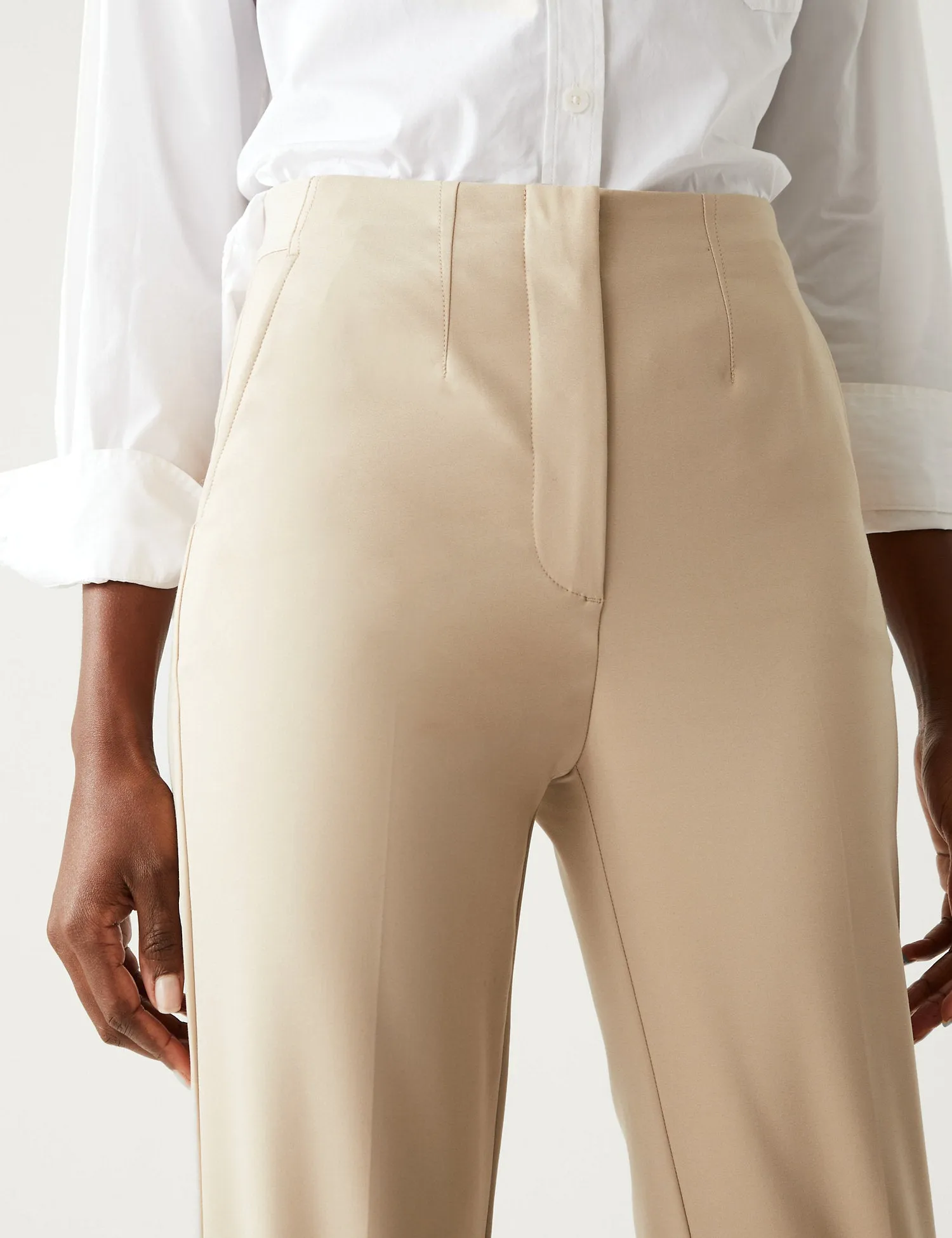 Cotton Blend Slim Fit Cropped Trousers