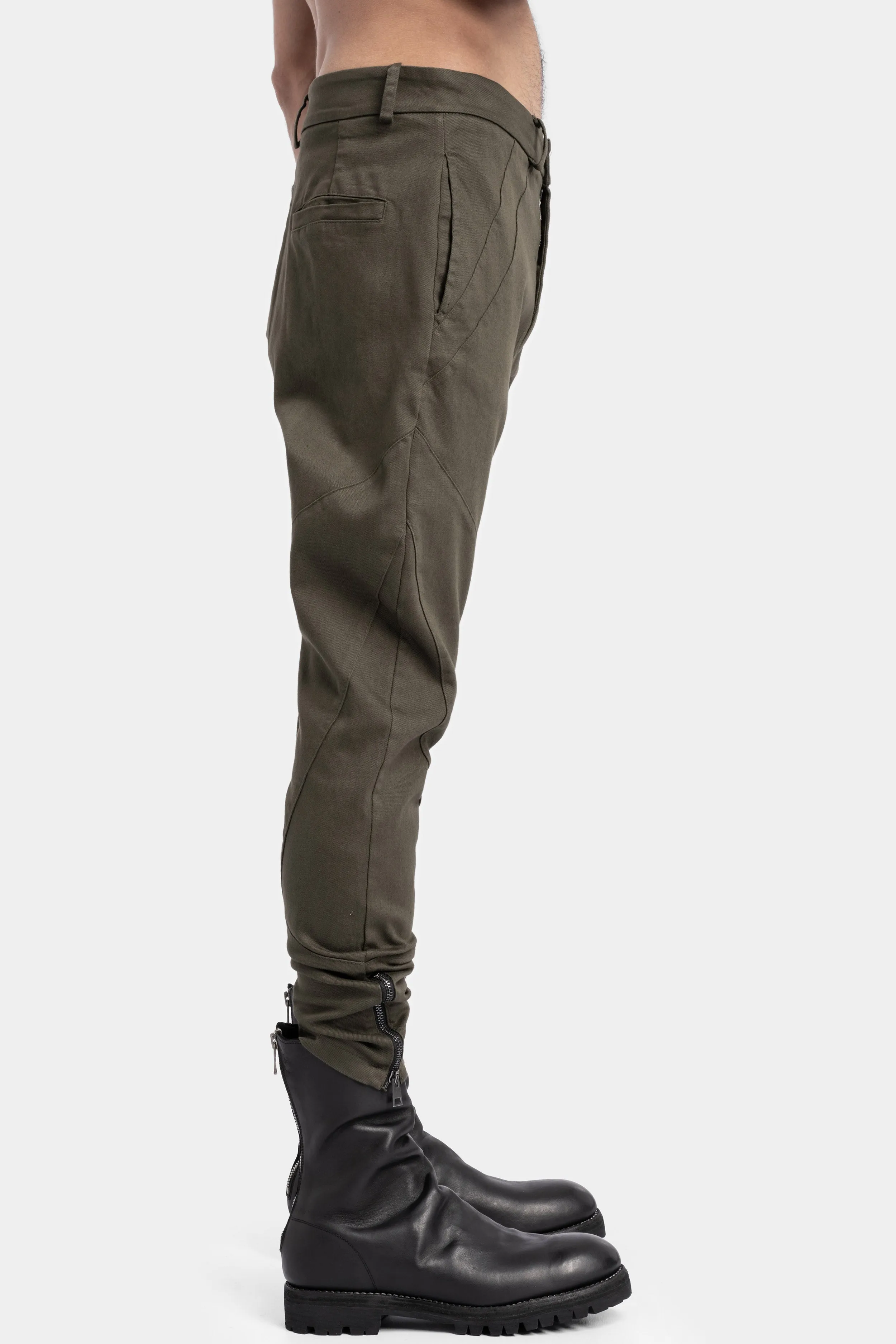 Cotton twill skinny trousers, Military Green