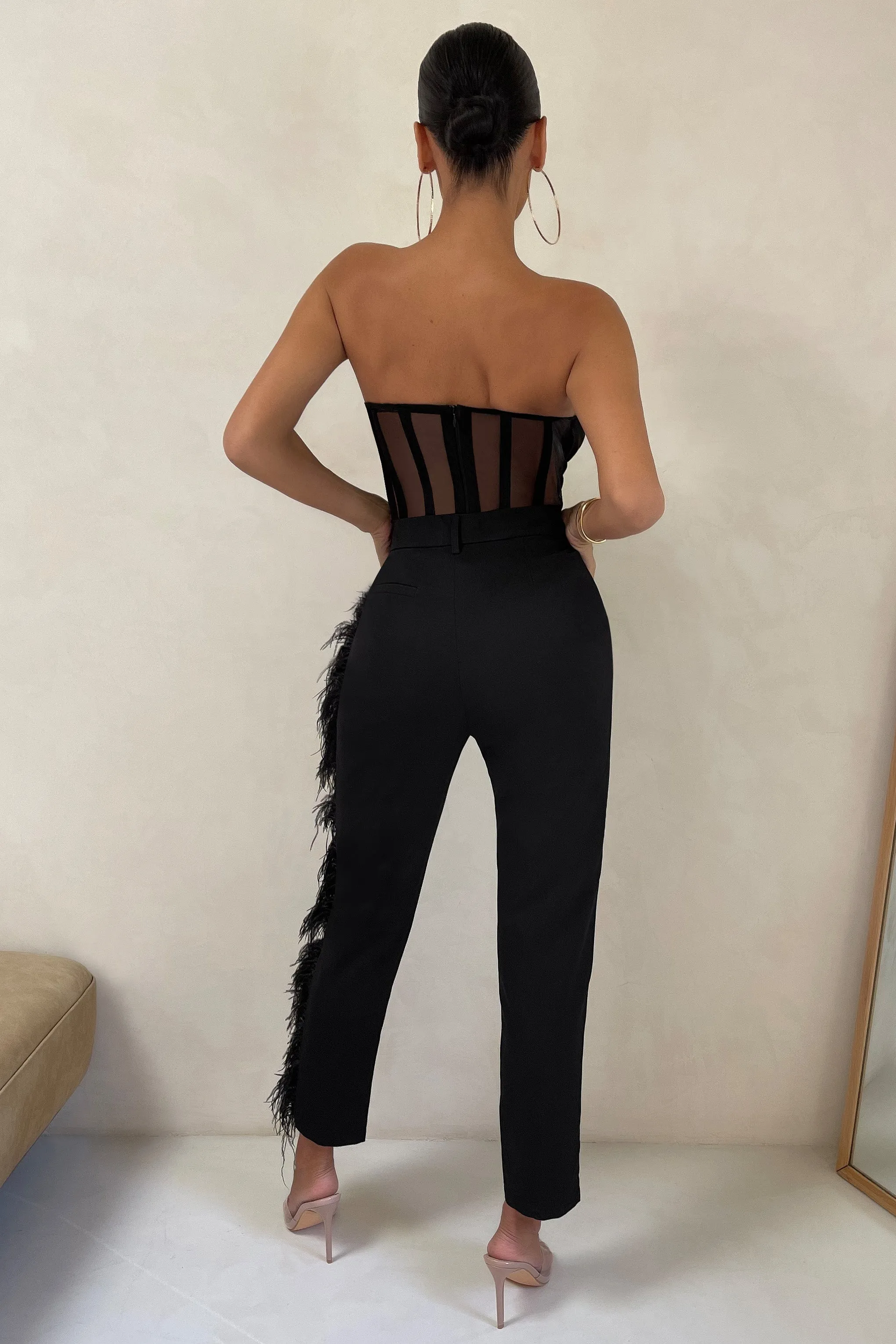 Count Me In | Black Tailored Feather Trim Trousers