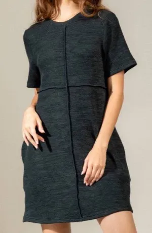 Crew Neck Stretch Knit Dress - Forest Green