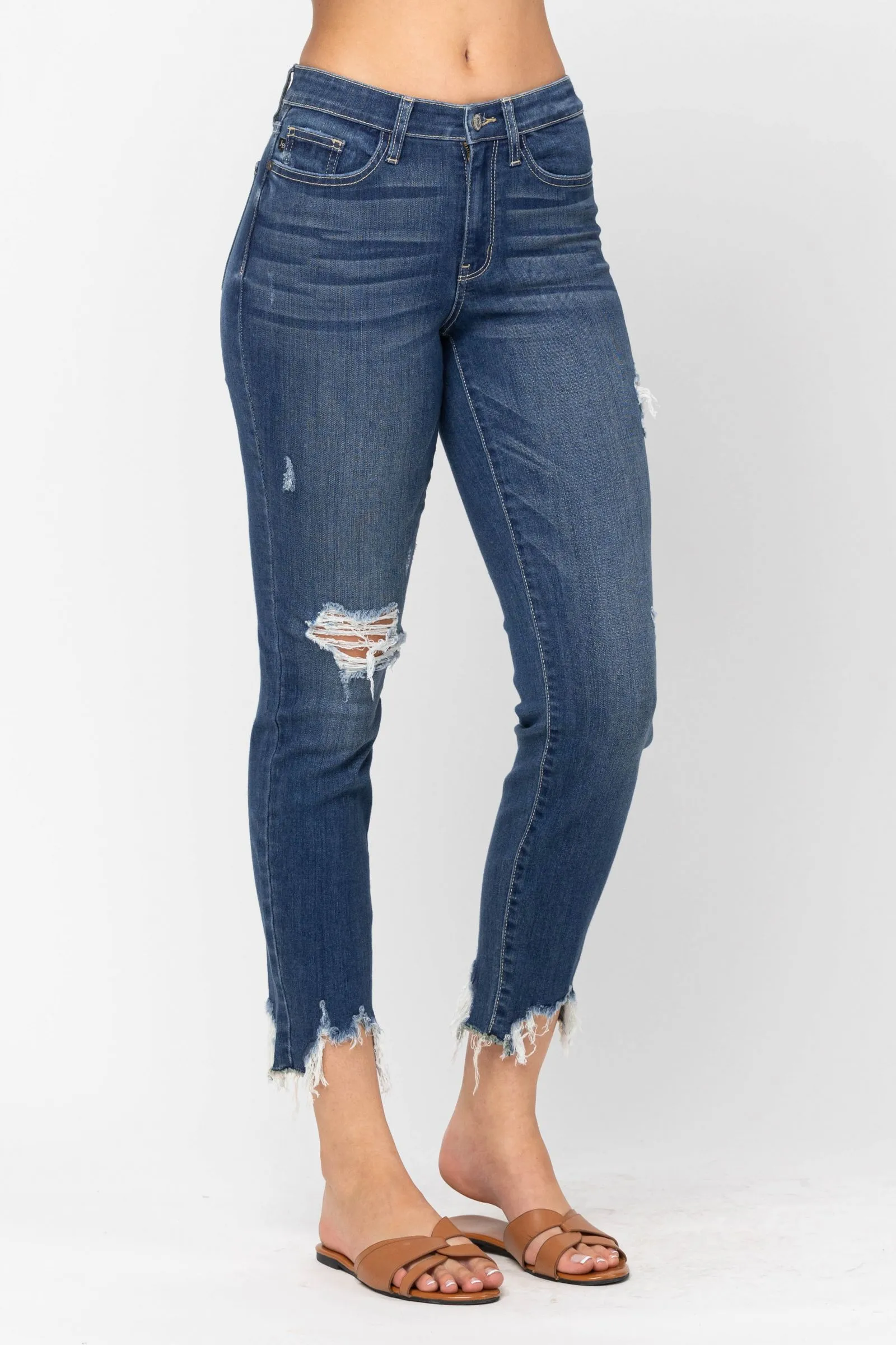 Distressed Shark Bite Hem Jeans