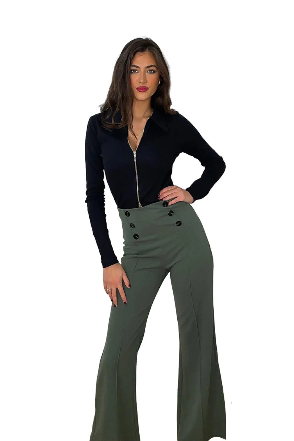 Double Breasted Buttons Details High Waist Trousers