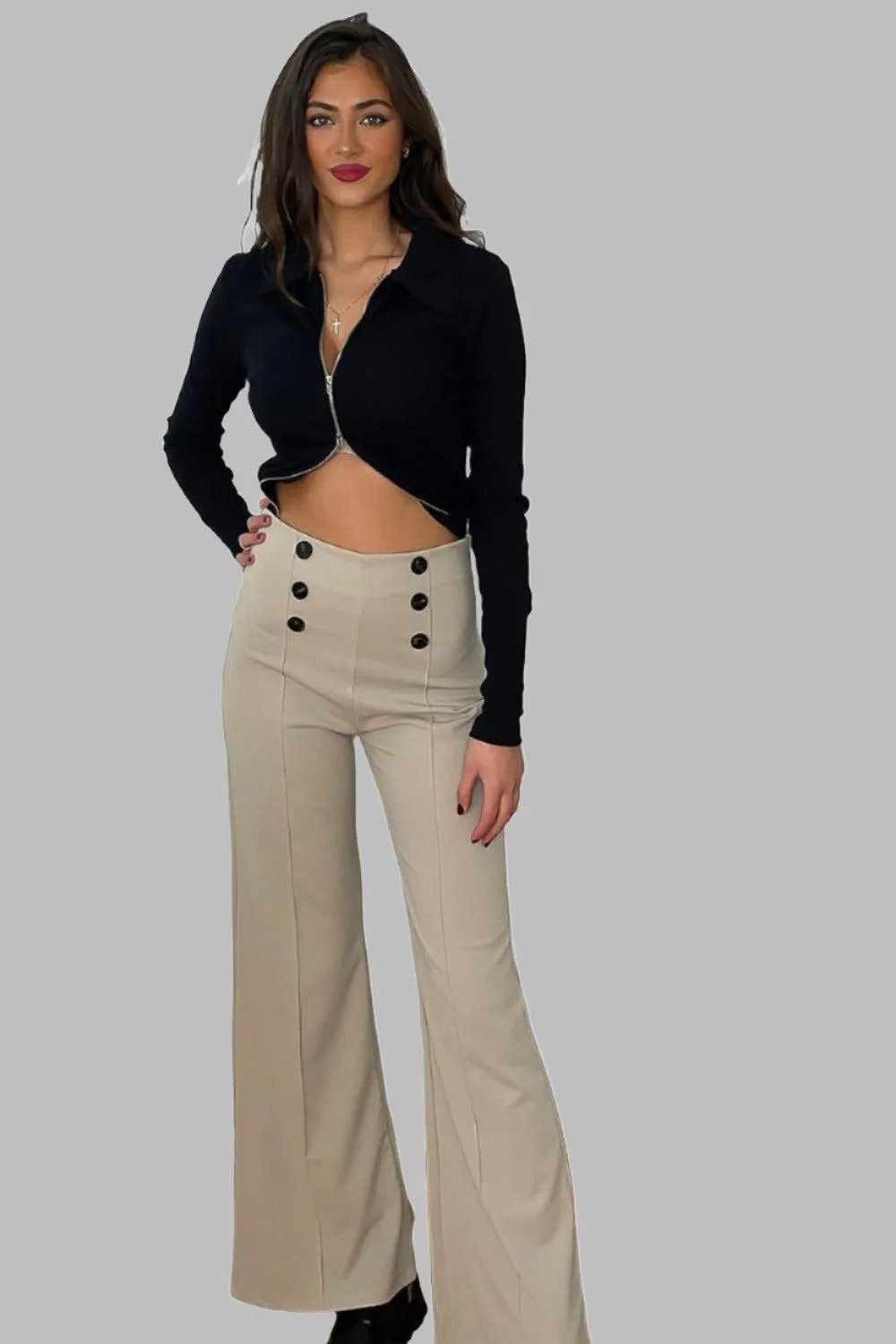 Double Breasted Buttons Details High Waist Trousers