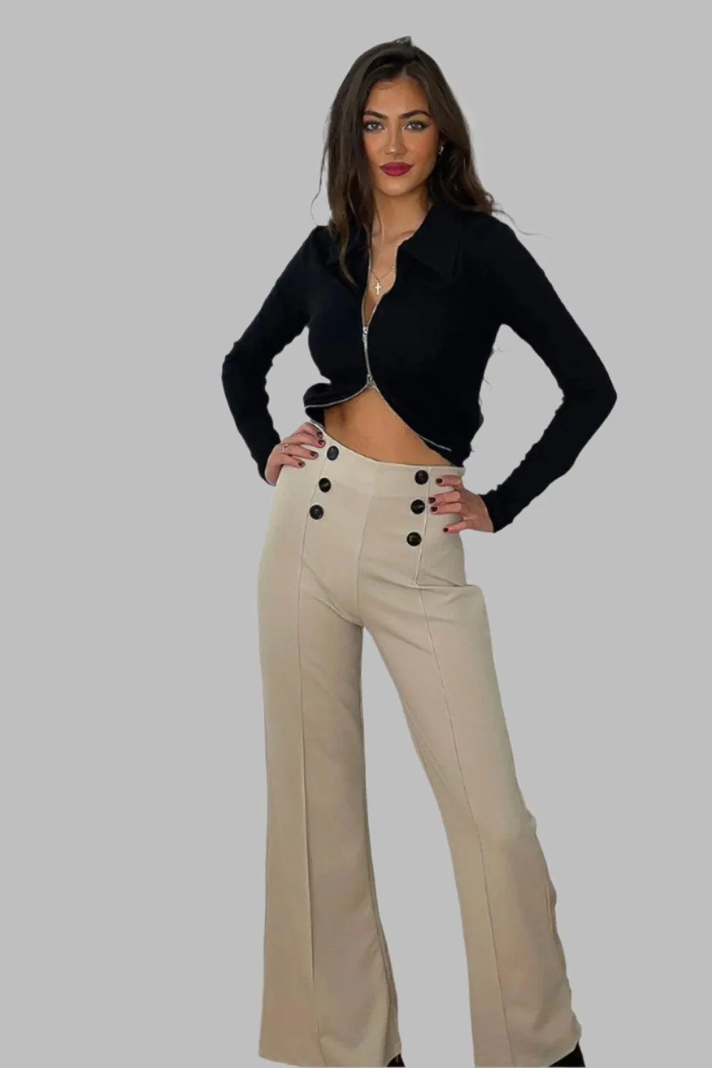 Double Breasted Buttons Details High Waist Trousers