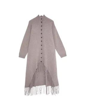 Draped Front Fringe Coat