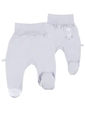 Early Baby Footed Trousers, Embroidered Lamb On The Rear - Grey