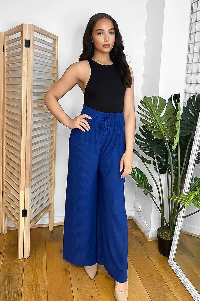 Elastic Drawstring Waist Palazzo Trousers