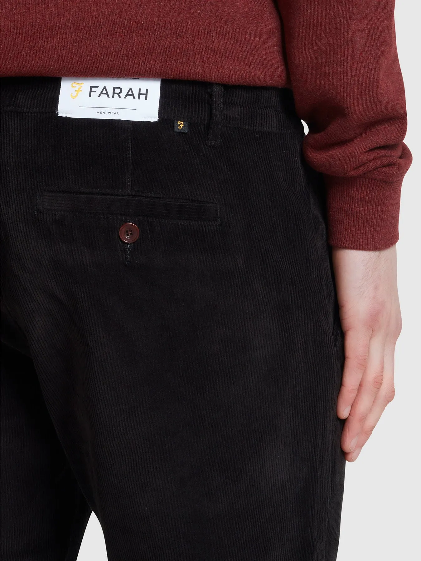 Elm Regular Slim Fit Cord Trousers In Black