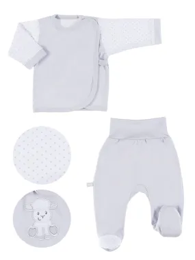 Embroidered Lamb Trousers & Wrapover Top Set - Grey