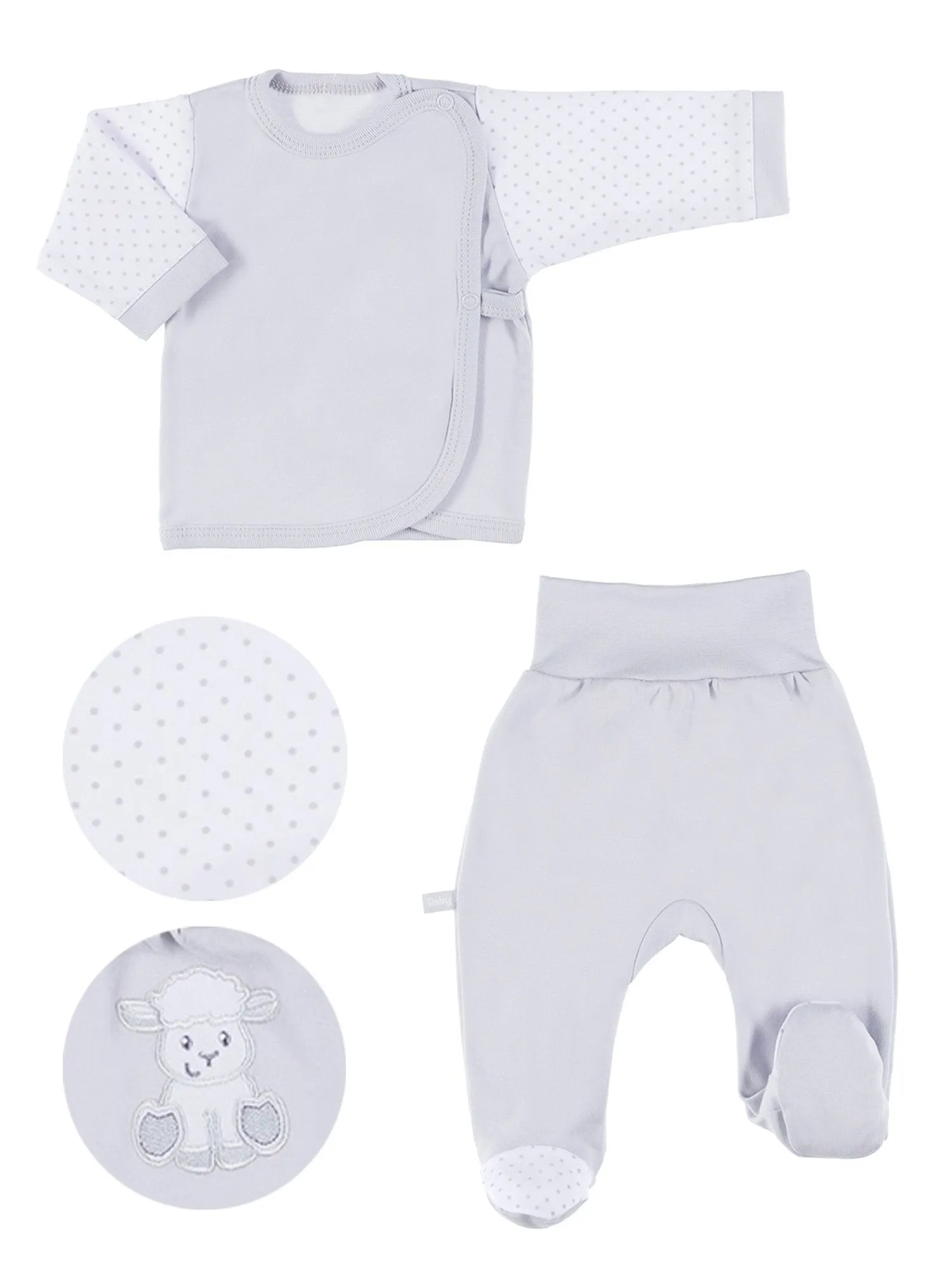 Embroidered Lamb Trousers & Wrapover Top Set - Grey