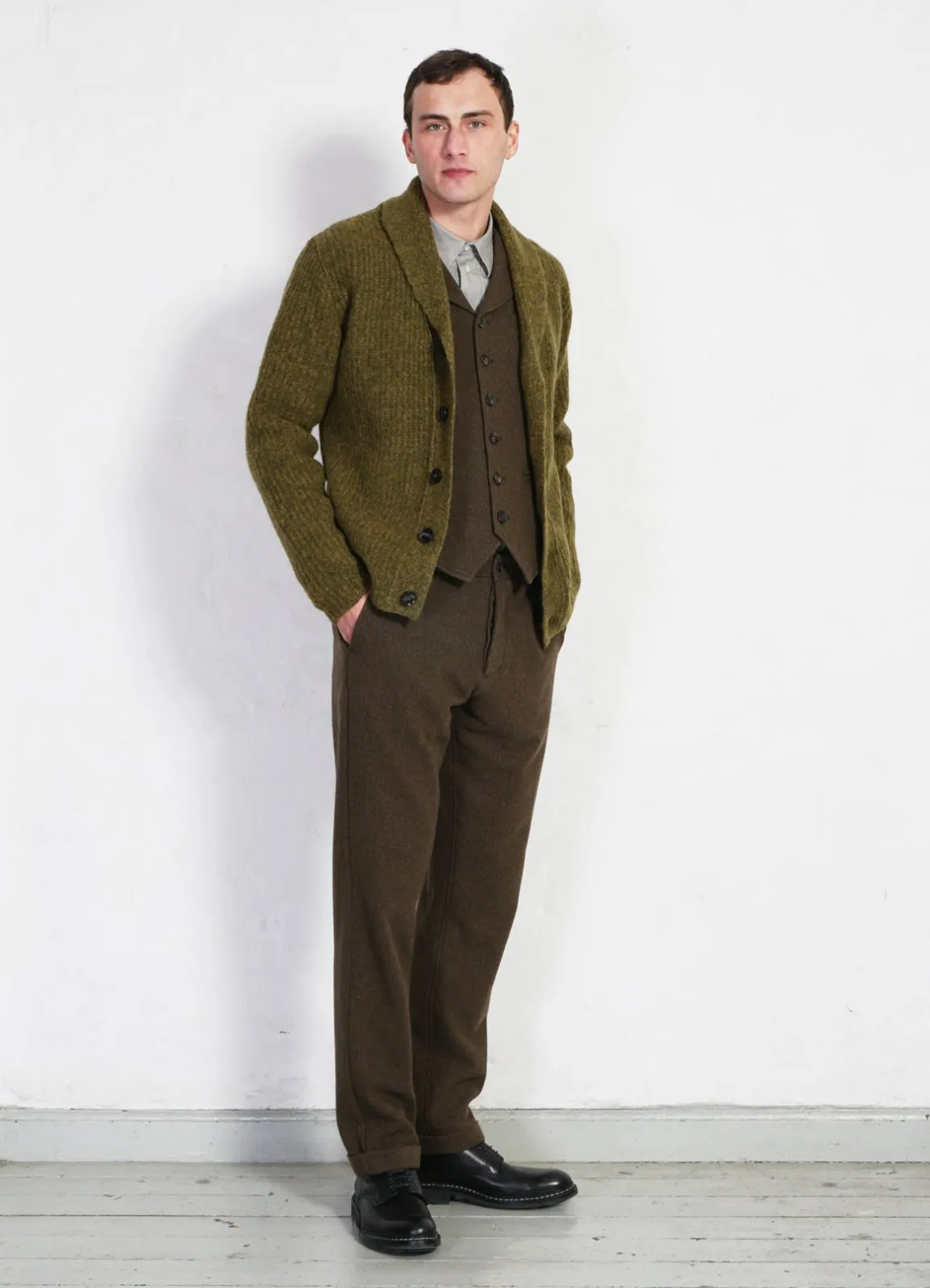 FINN | Side Buckle Regular Trousers | Brown Herringbone