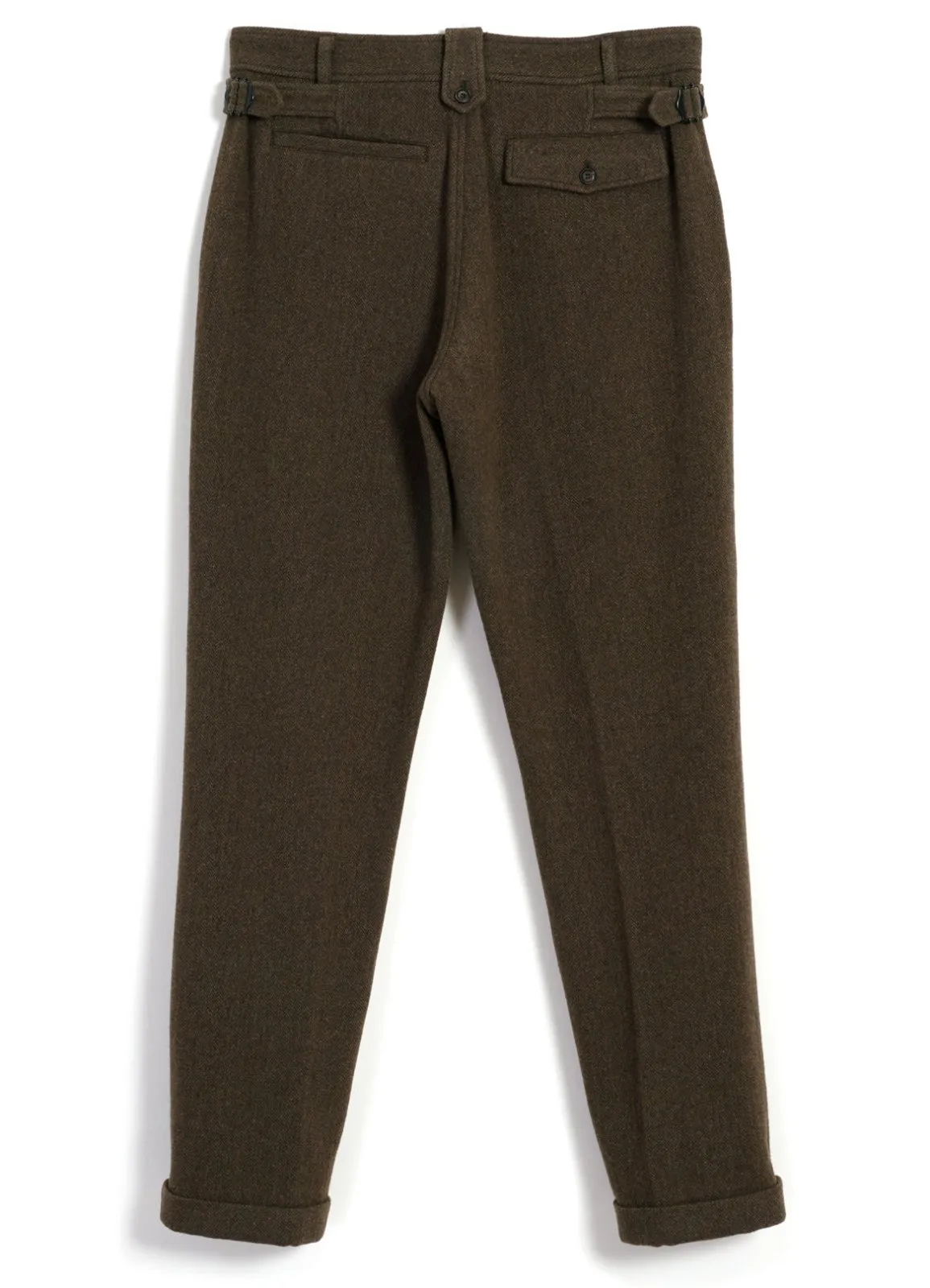 FINN | Side Buckle Regular Trousers | Brown Herringbone