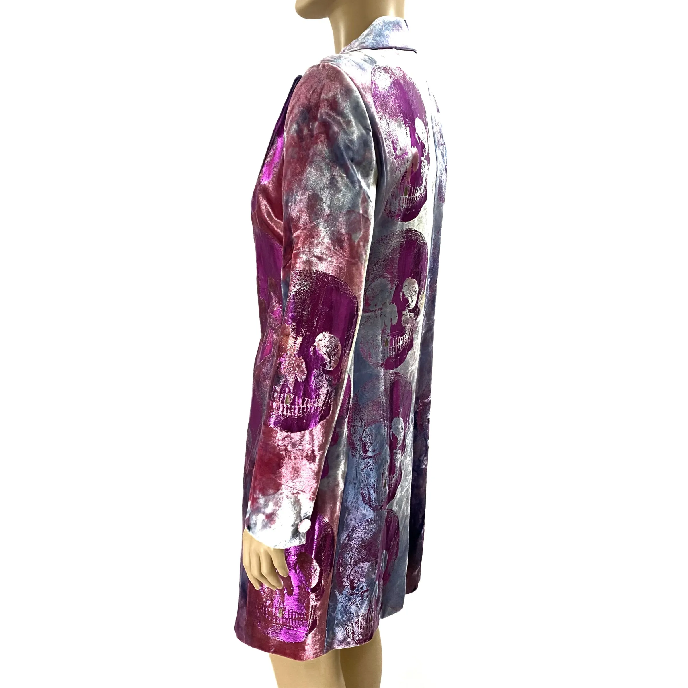 Fiorella Mancini Velvet Metallic Foil Skull Print Long Jacket Size 40 | 6